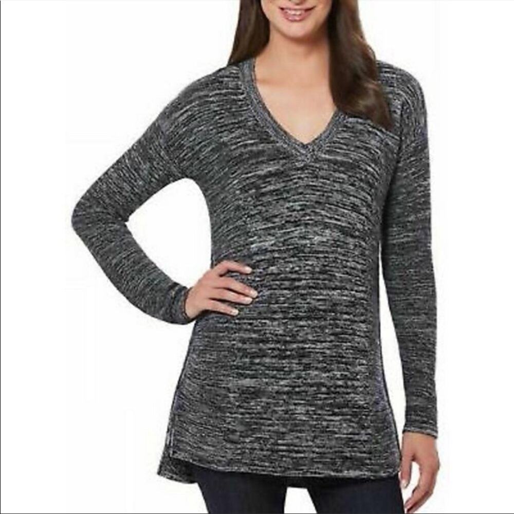 Ellen Tracy Black Sweater Space Dye V-neck XXL